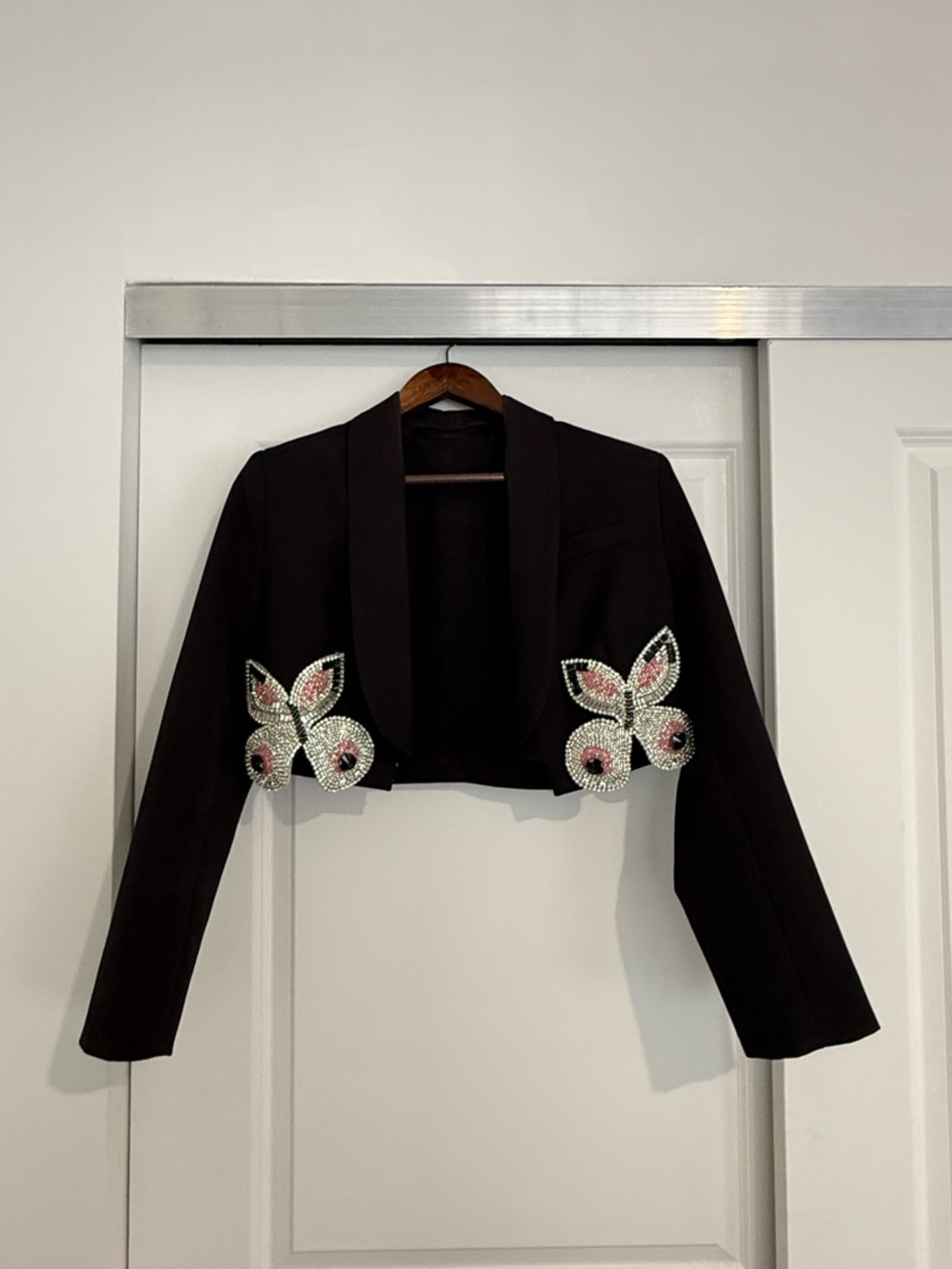 Black Embellished Mini Skirt and Blazer Set with Crystal Bunny Appliqués - Picture 3 of 5